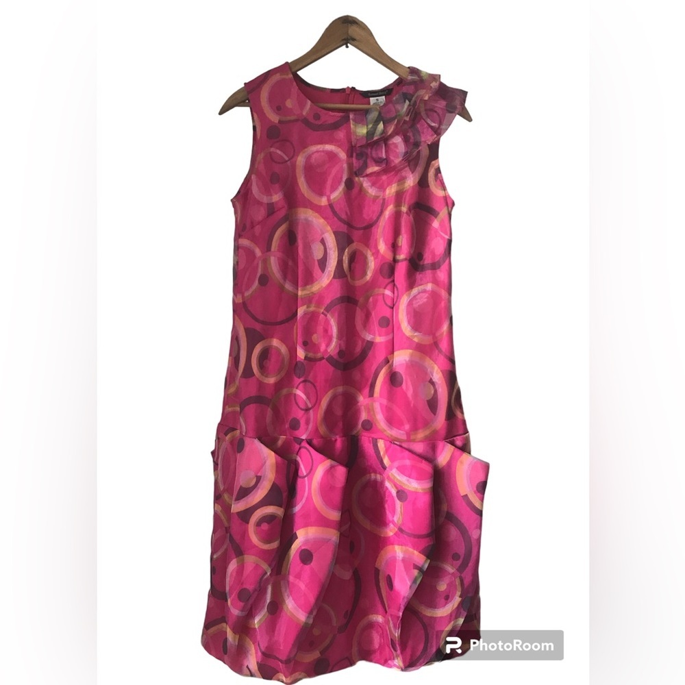NWT Samuel Dong | Women’s Bright Pink/Multi Satin Sleeveless Bubble Hem Dress S